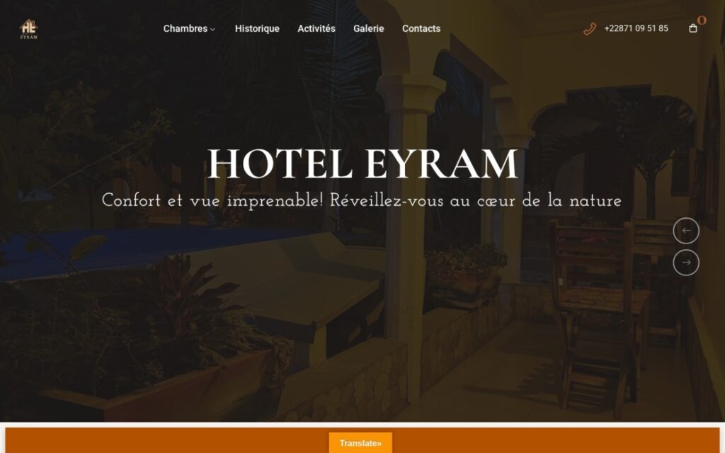 Site Hôtel Eyram réalisé par NENE PRO, vue ordinateur